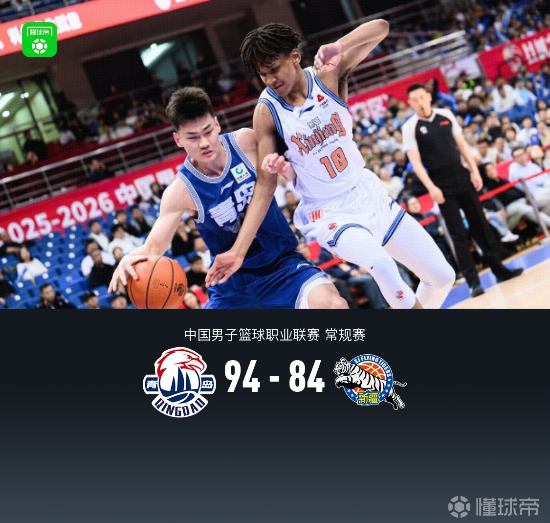 青岛94-84力克新疆，韦瑟斯庞25+7，段昂君14分